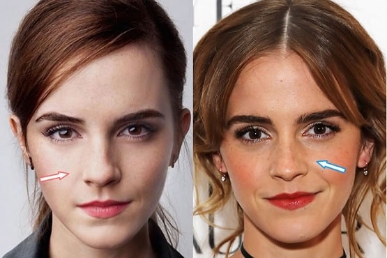 A picture of Emma Watson before (left) and after (right).